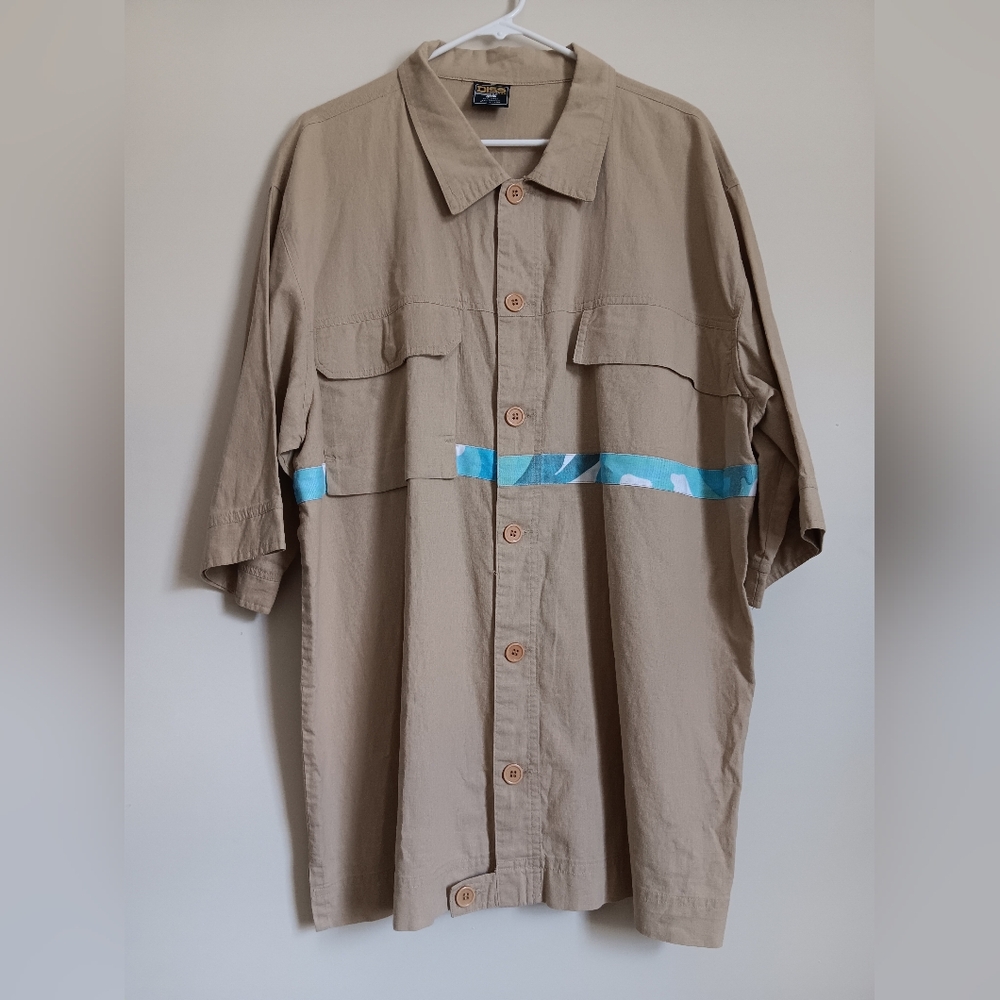 Vintage DISS Men's Short Sleeve Button Down Linen/Cotton Shirt - Size  XL